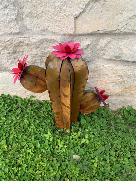 rustic metal cactus yard decor